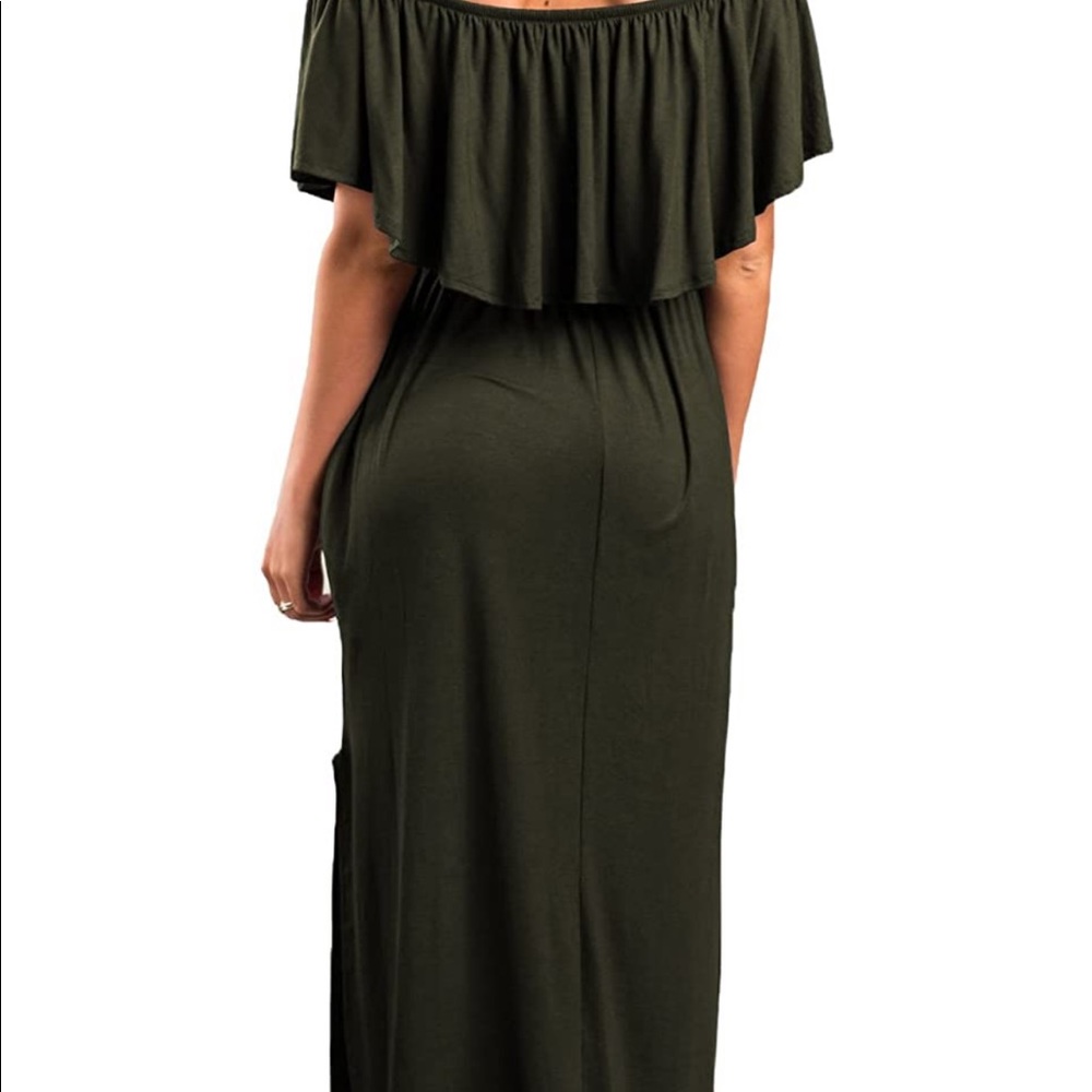 Army Green Off the Shoulder Maxi Dress